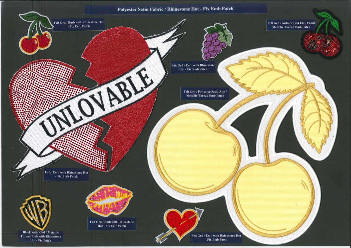 Polyester Satin Fabric Rhinestone Fix EMB Patch